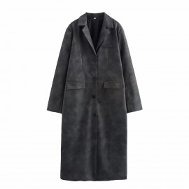 Collar Single-breasted Long Colored Leather Overcoat Coat